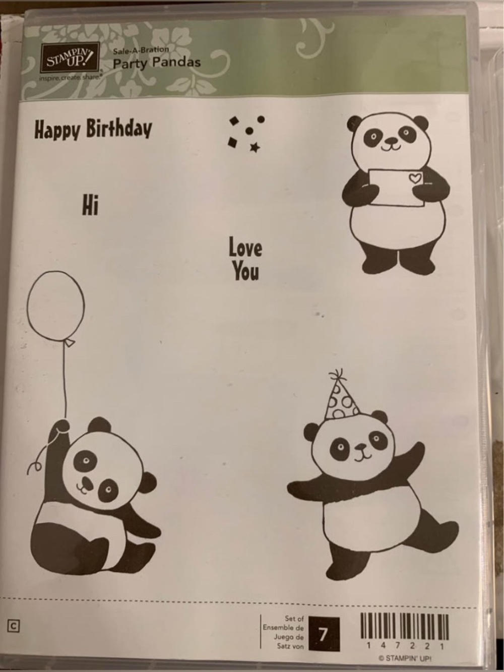 Stampin' Up! Party Pandas Cling Stamp Set. New with Stickers Attached